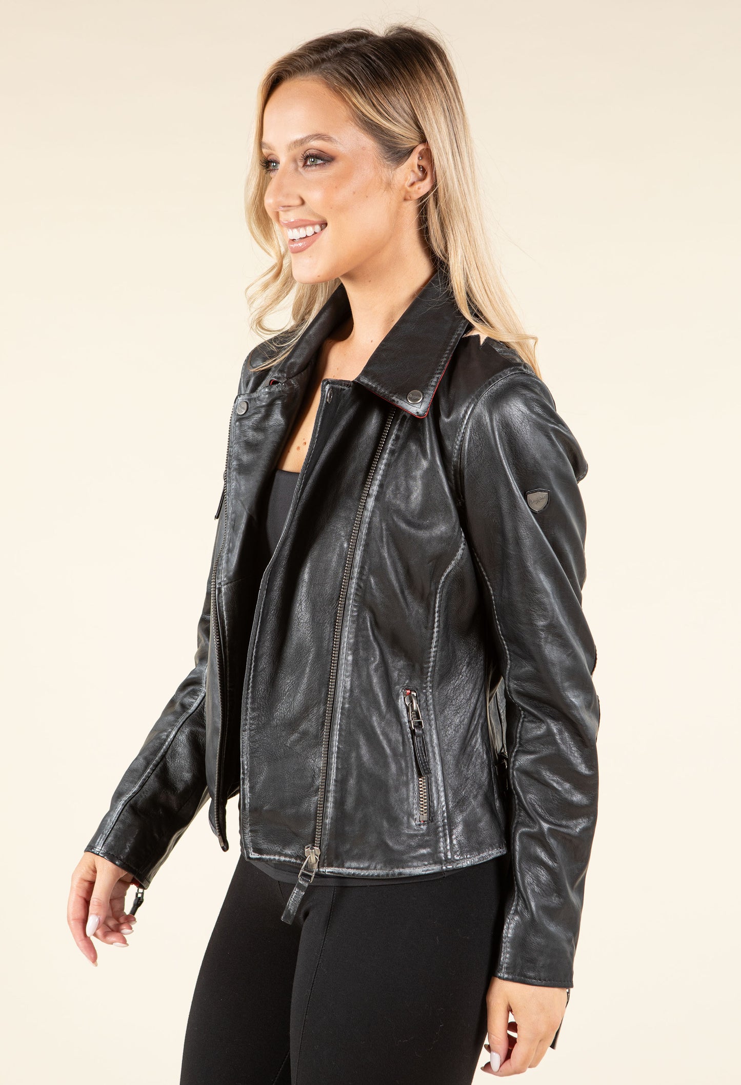 Star Detail Leather Biker Jacket