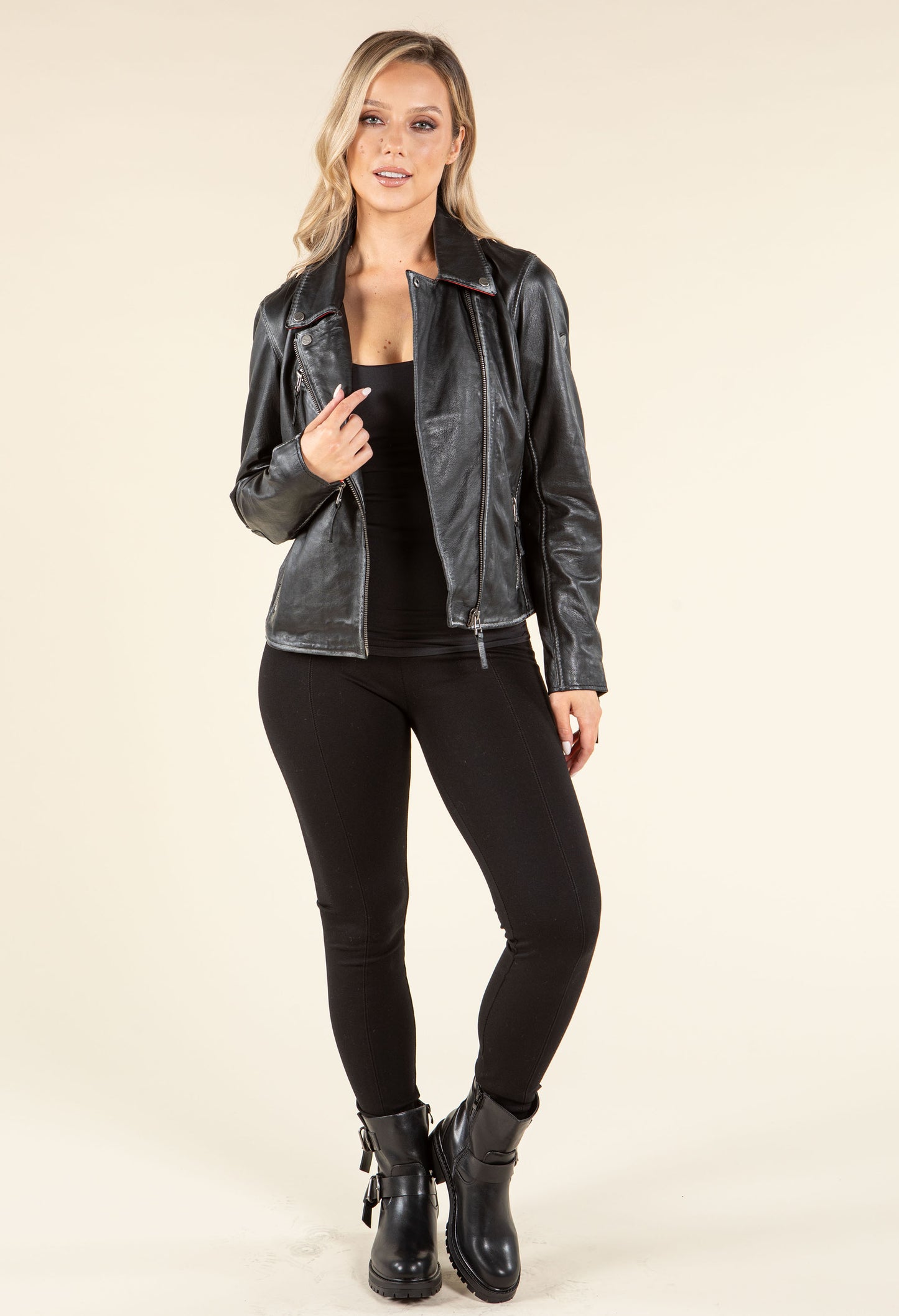 Star Detail Leather Biker Jacket