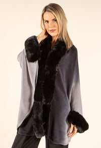 Faux Fur Trim Ombré Cape