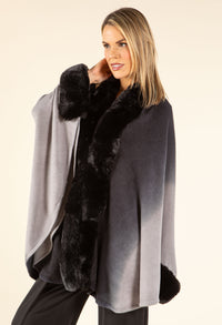 Faux Fur Trim Ombré Cape