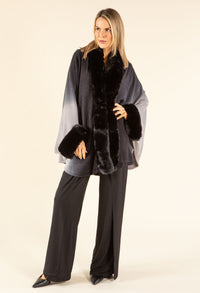 Faux Fur Trim Ombré Cape