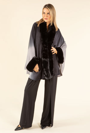 Faux Fur Trim Ombré Cape