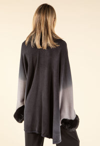 Faux Fur Trim Ombré Cape
