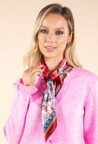 Abstract Floral Print Satin Touch Scarf