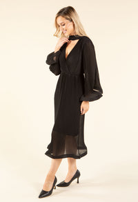 Flute Sleeve Plisse Dress