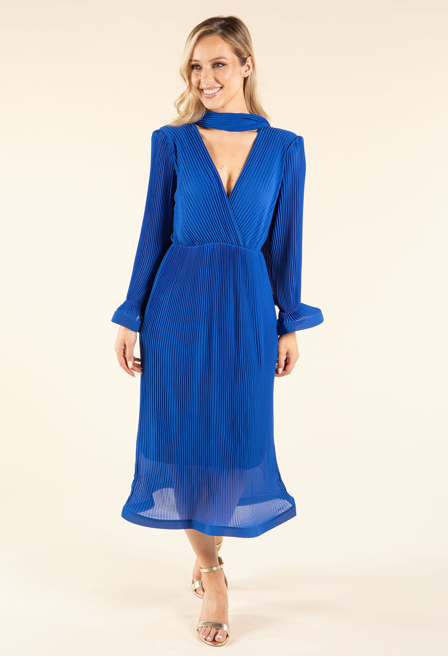 Flute Sleeve Plisse Dress