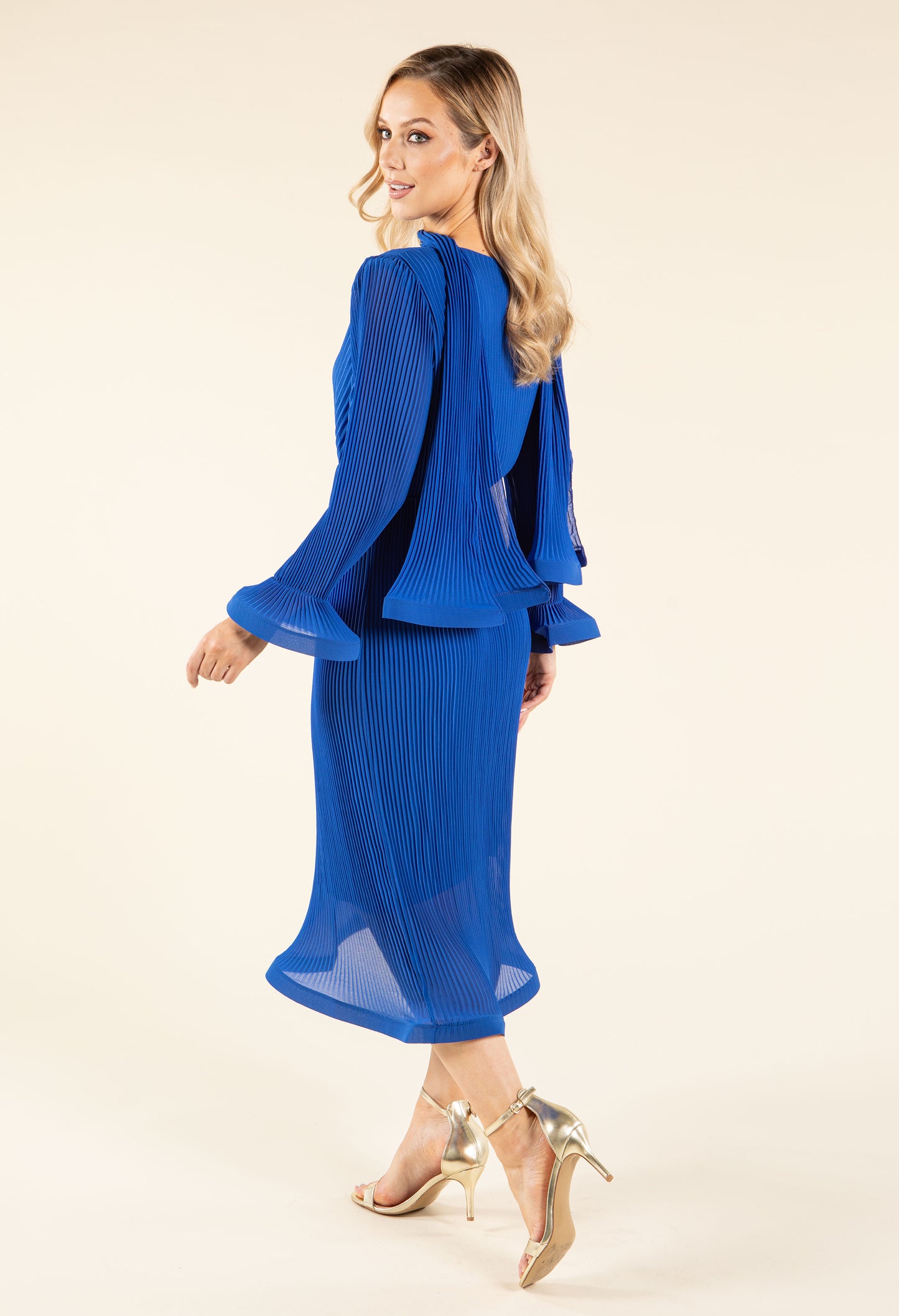 Flute Sleeve Plisse Dress