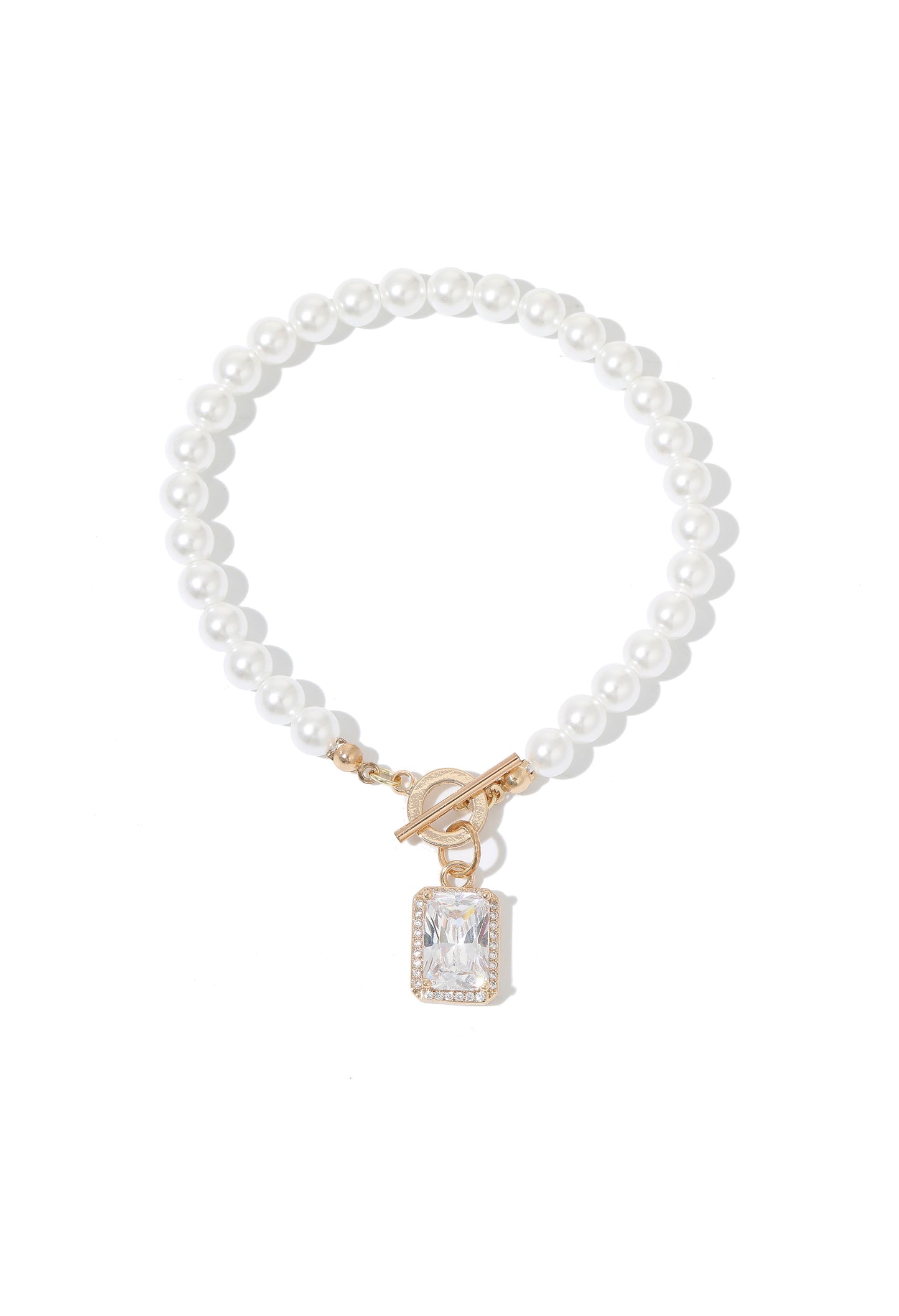 Pearl Beaded Baguette Charm Bracelet