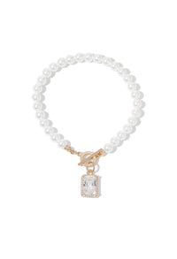 Pearl Beaded Baguette Charm Bracelet