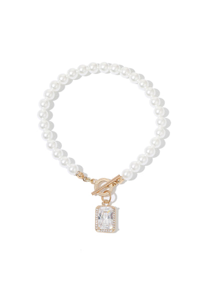 Pearl Beaded Baguette Charm Bracelet