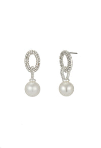 Round Diamante Pearl Drop Earrings