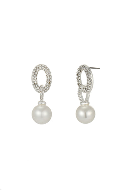 Round Diamante Pearl Drop Earrings