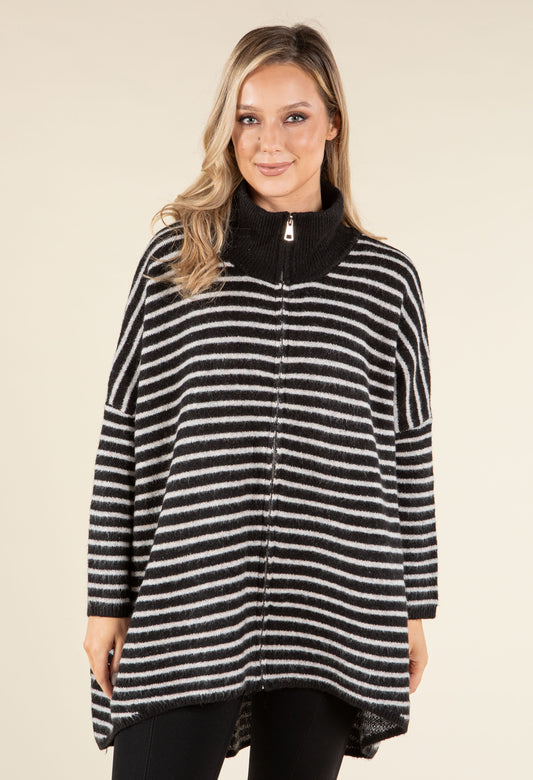 Striped Longline Knit Cardigan