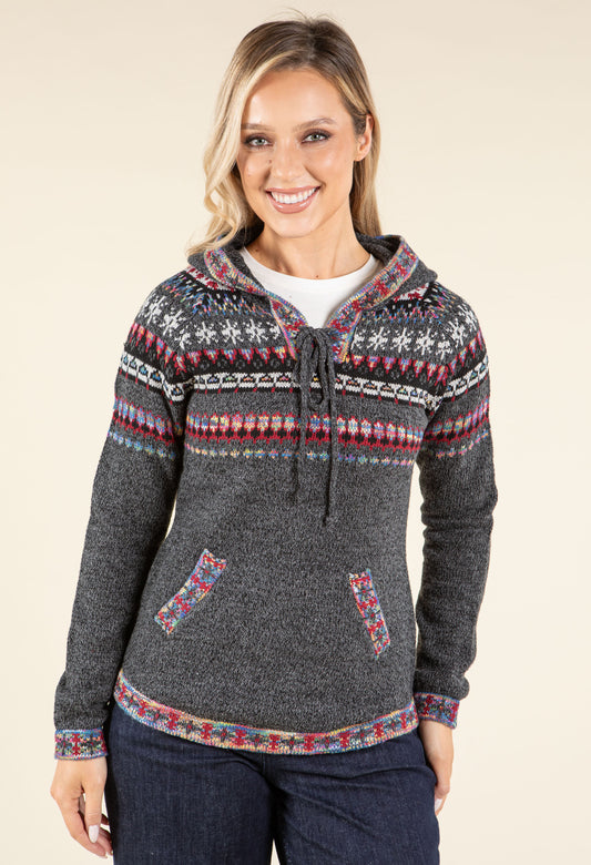Fair Isle Design Knit Hoodie