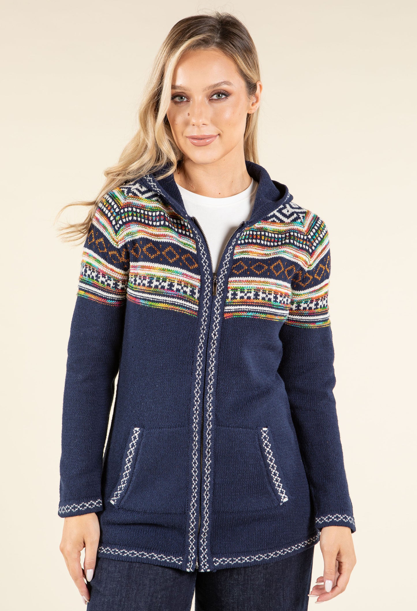 Fair Isle Hooded Knit Cardigan