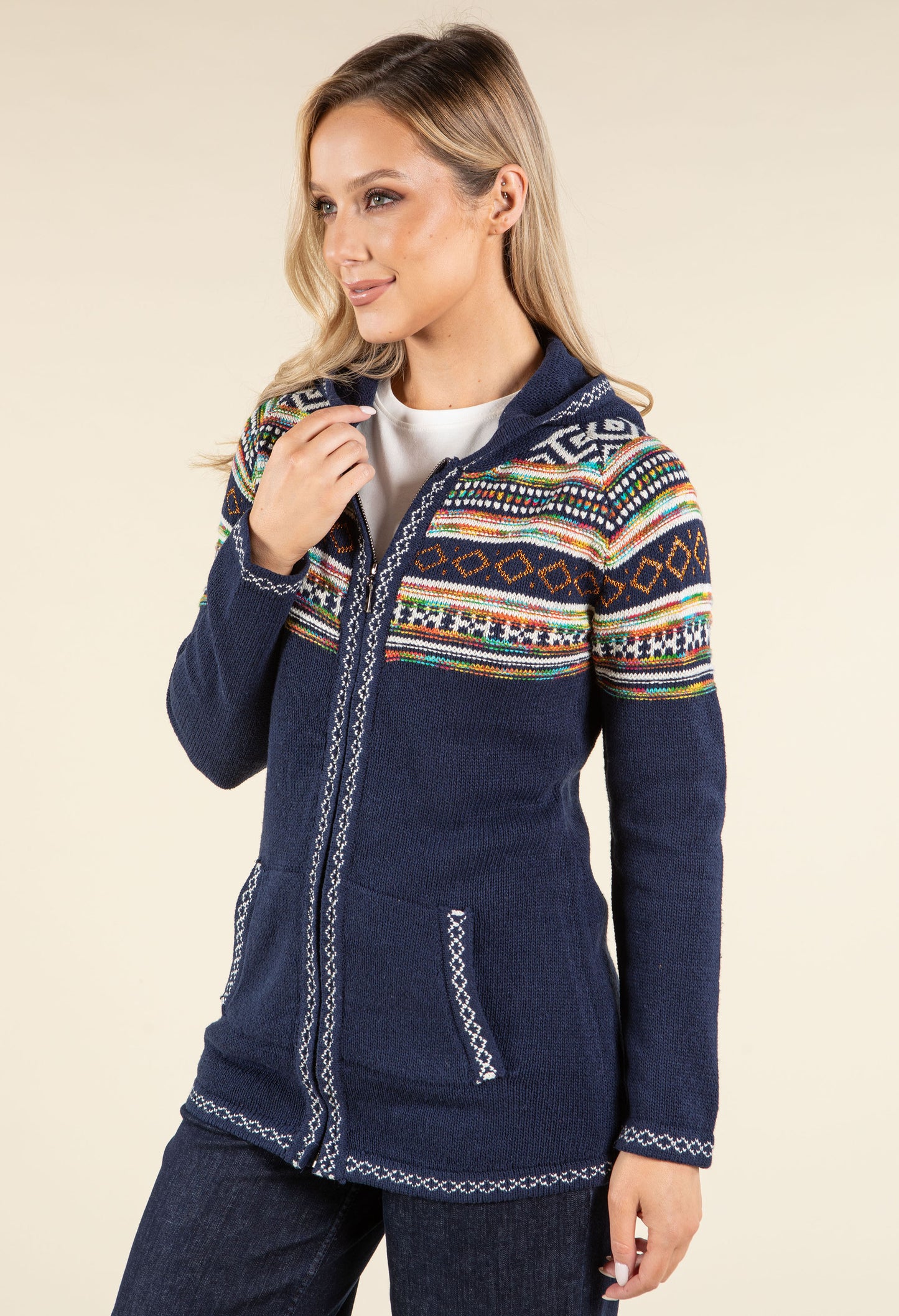 Fair Isle Hooded Knit Cardigan