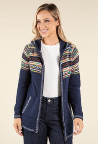 Fair Isle Hooded Knit Cardigan