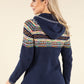 Fair Isle Hooded Knit Cardigan