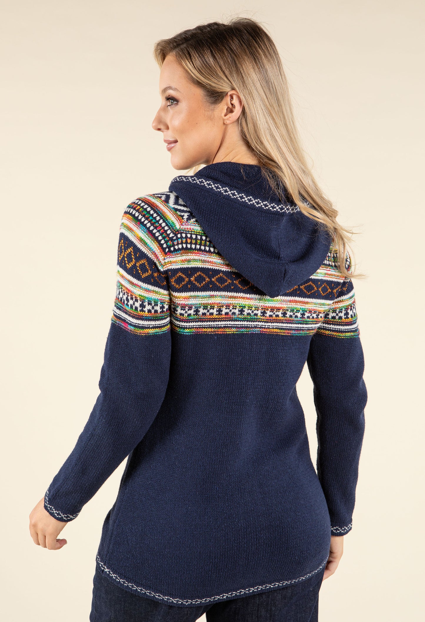 Fair Isle Hooded Knit Cardigan