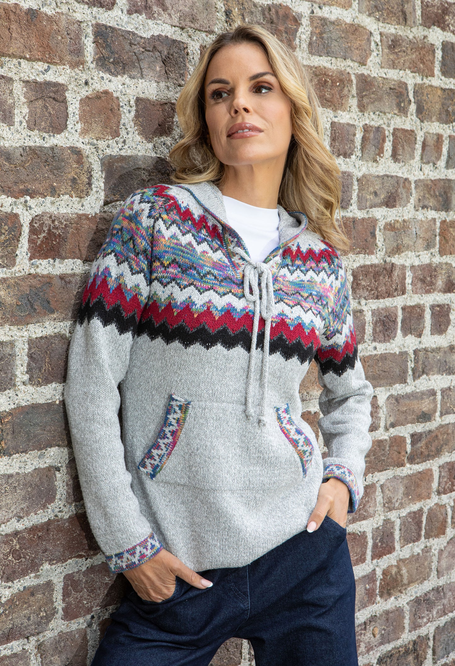 Fair Isle Design Knit Hoodie