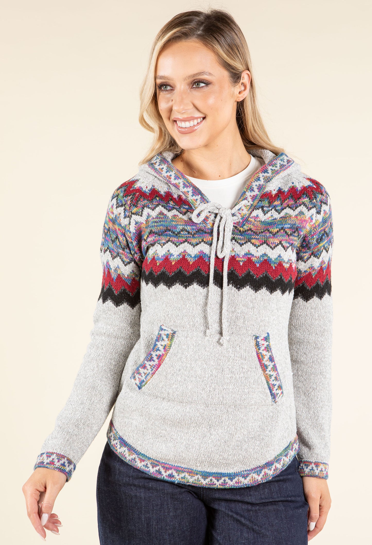Fair Isle Design Knit Hoodie
