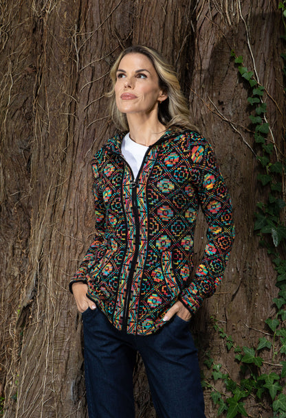 Ethnic Design Hooded Knit Cardigan
