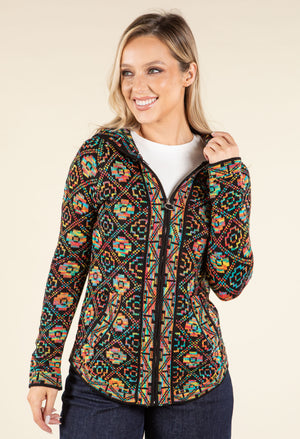 Ethnic Design Hooded Knit Cardigan
