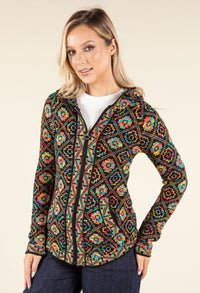 Ethnic Design Hooded Knit Cardigan