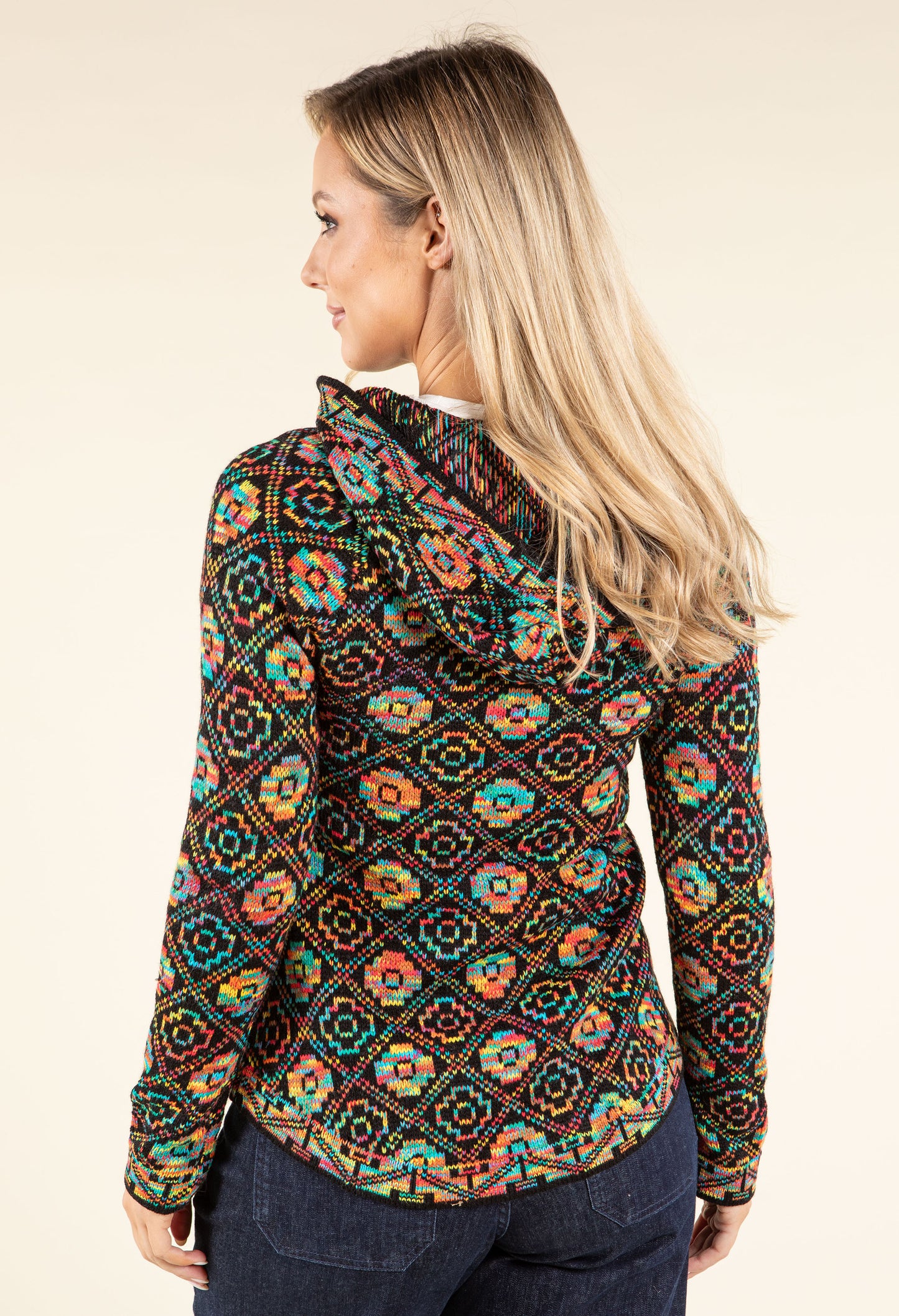 Ethnic Design Hooded Knit Cardigan