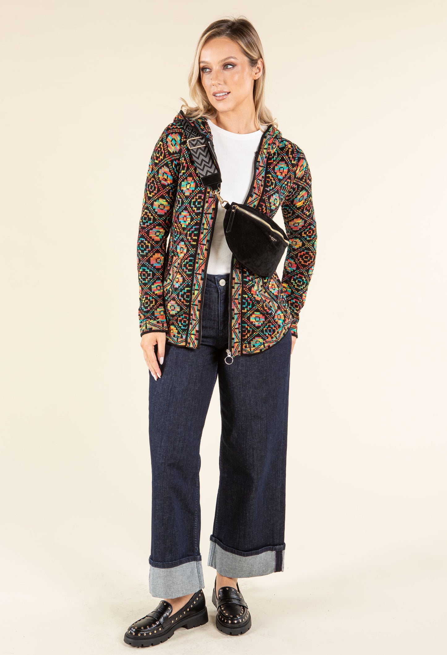 Ethnic Design Hooded Knit Cardigan