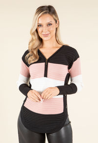 Colour Block Half-Zip Knit Top