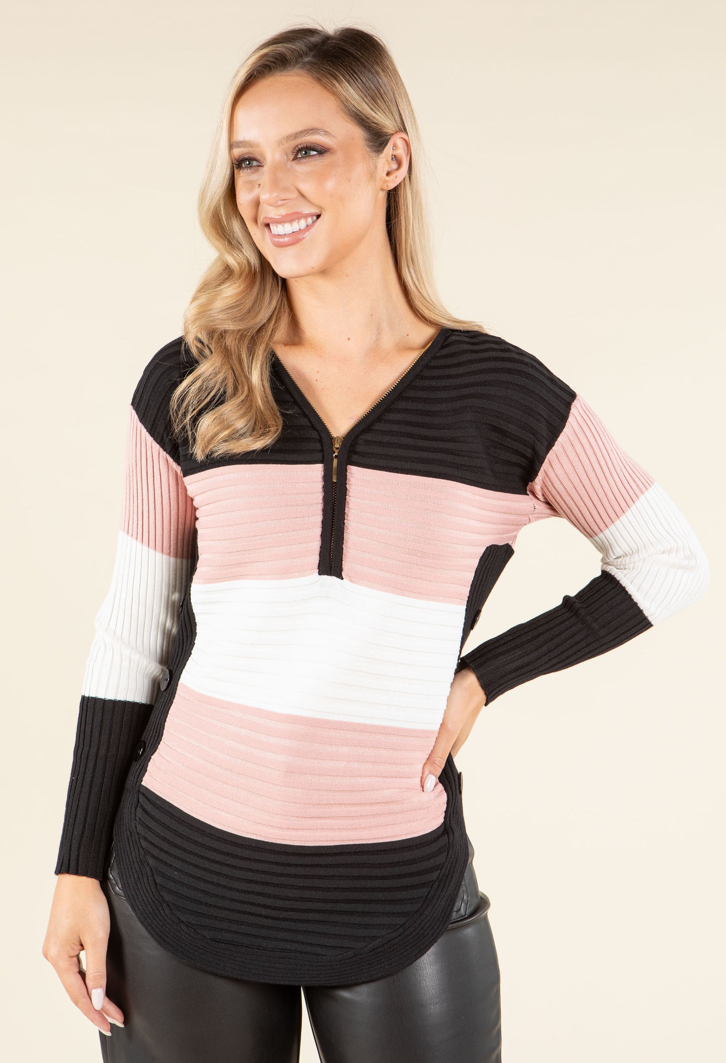 Colour Block Half-Zip Knit Top