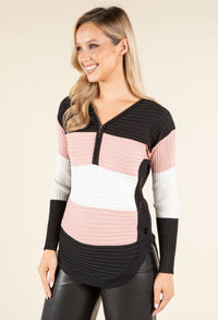 Colour Block Half-Zip Knit Top