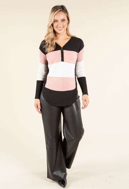 Colour Block Half-Zip Knit Top