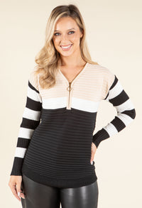 Striped Half-Zip Knit Top