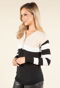 Striped Half-Zip Knit Top