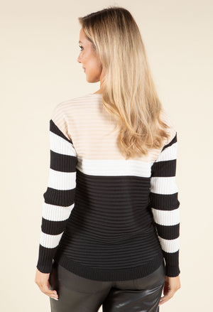 Striped Half-Zip Knit Top
