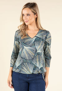 Abstract Print V-Neck Top