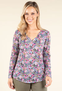 Scallop Neck Floral Knit Top