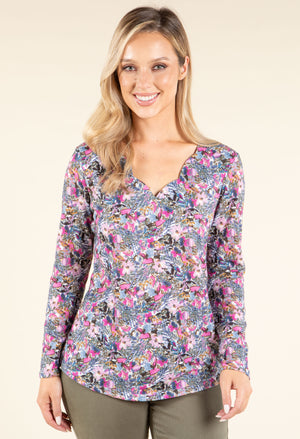 Scallop Neck Floral Knit Top
