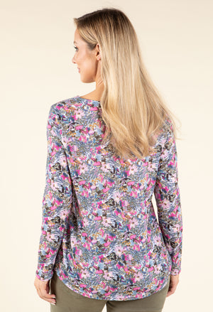 Scallop Neck Floral Knit Top