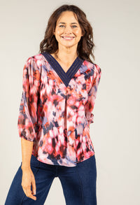 Abstract Print V-Neck Blouse