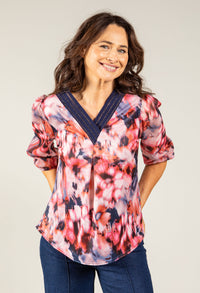 Abstract Print V-Neck Blouse
