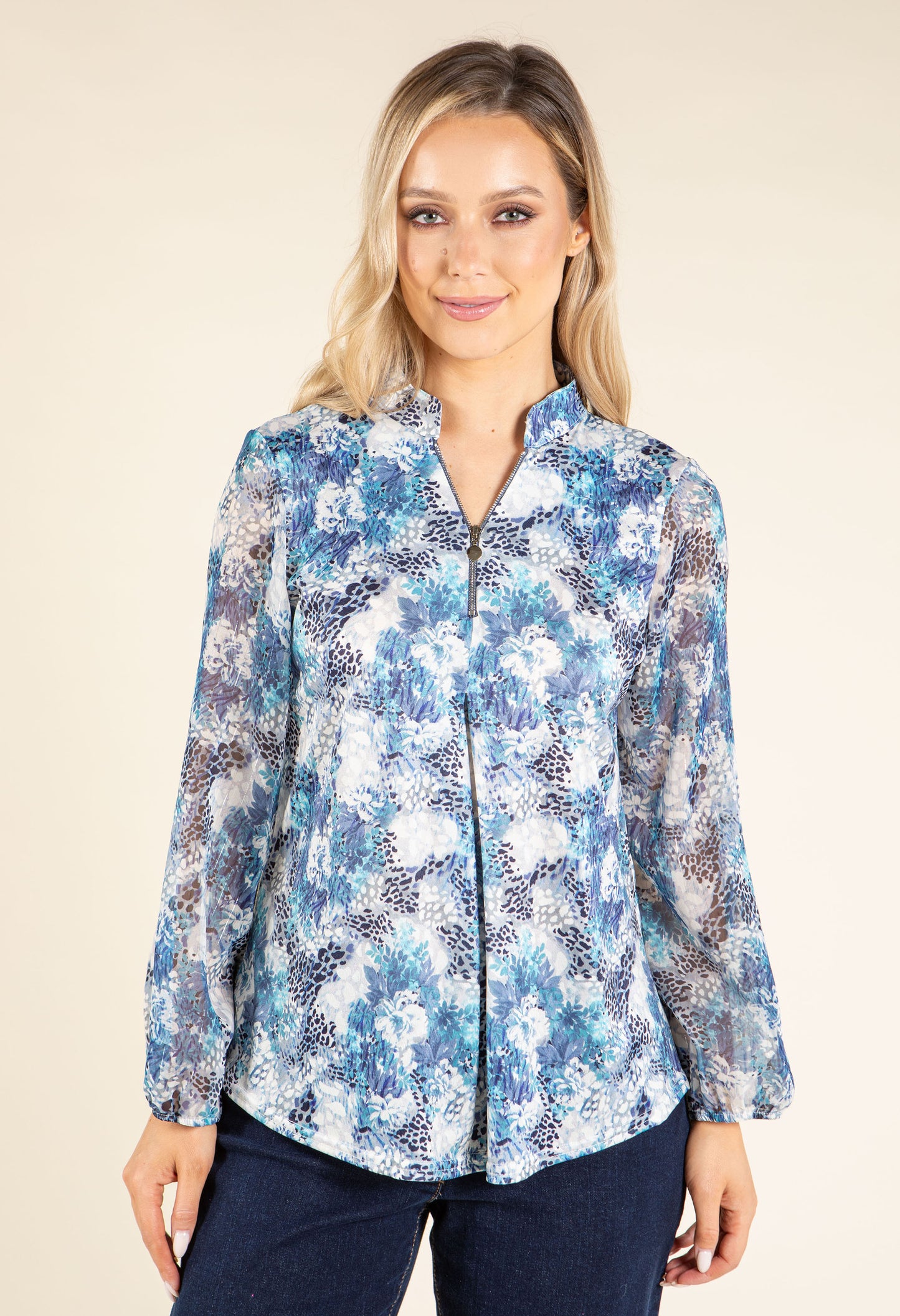 Abstract Print Half-Zip Top