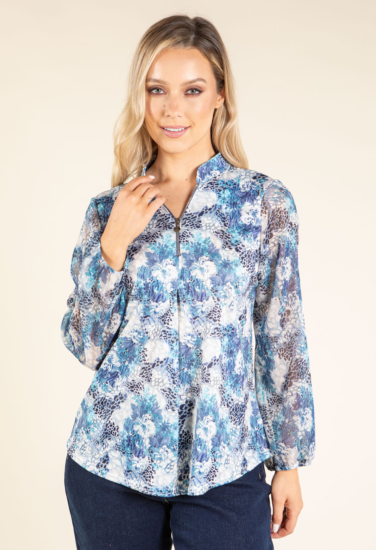 Abstract Print Half-Zip Top