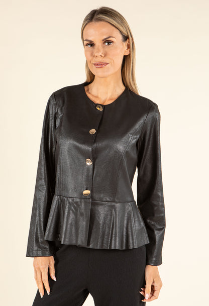Vintage Leather Look Peplum Jacket