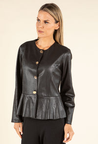 Vintage Leather Look Peplum Jacket