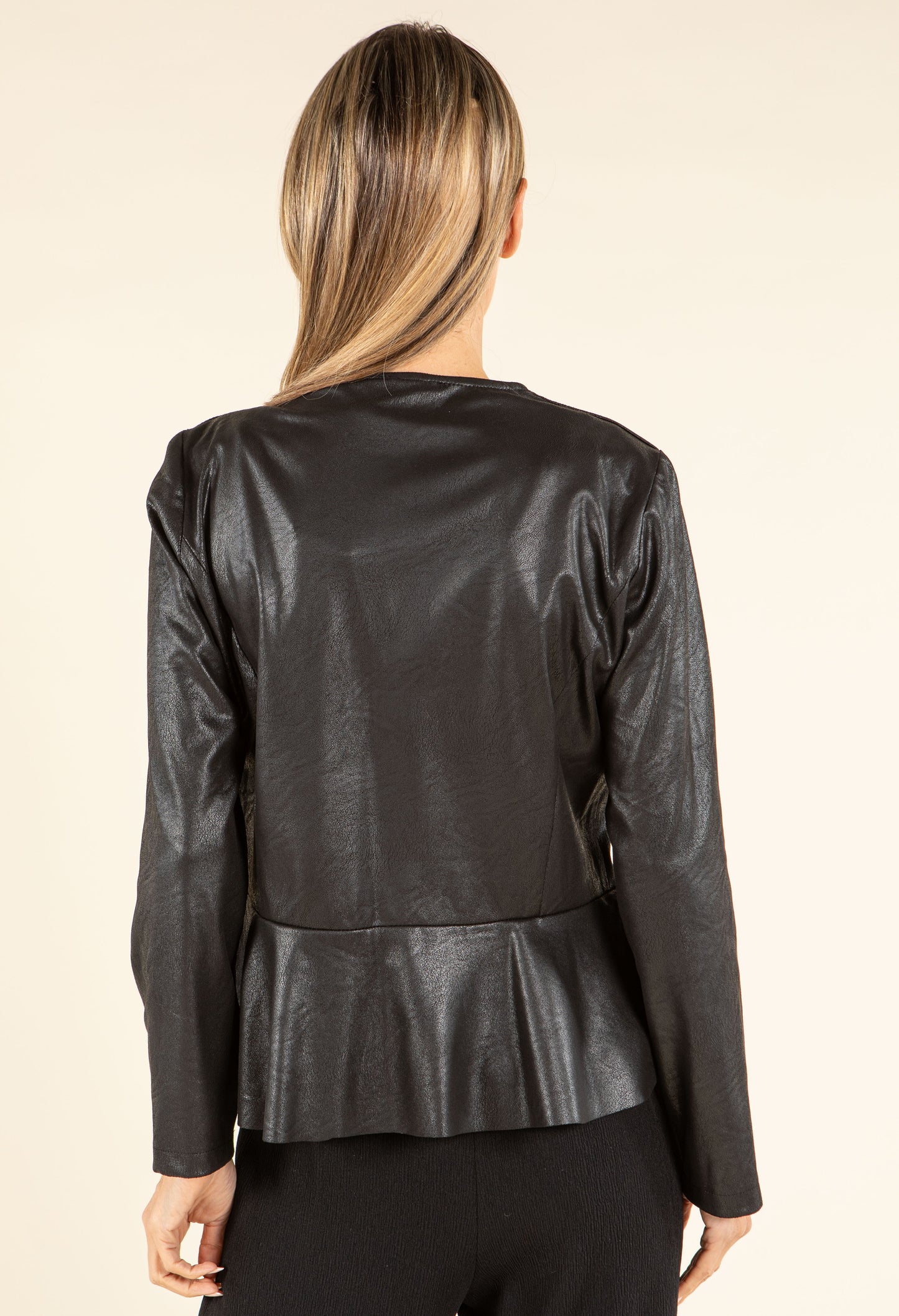 Vintage Leather Look Peplum Jacket