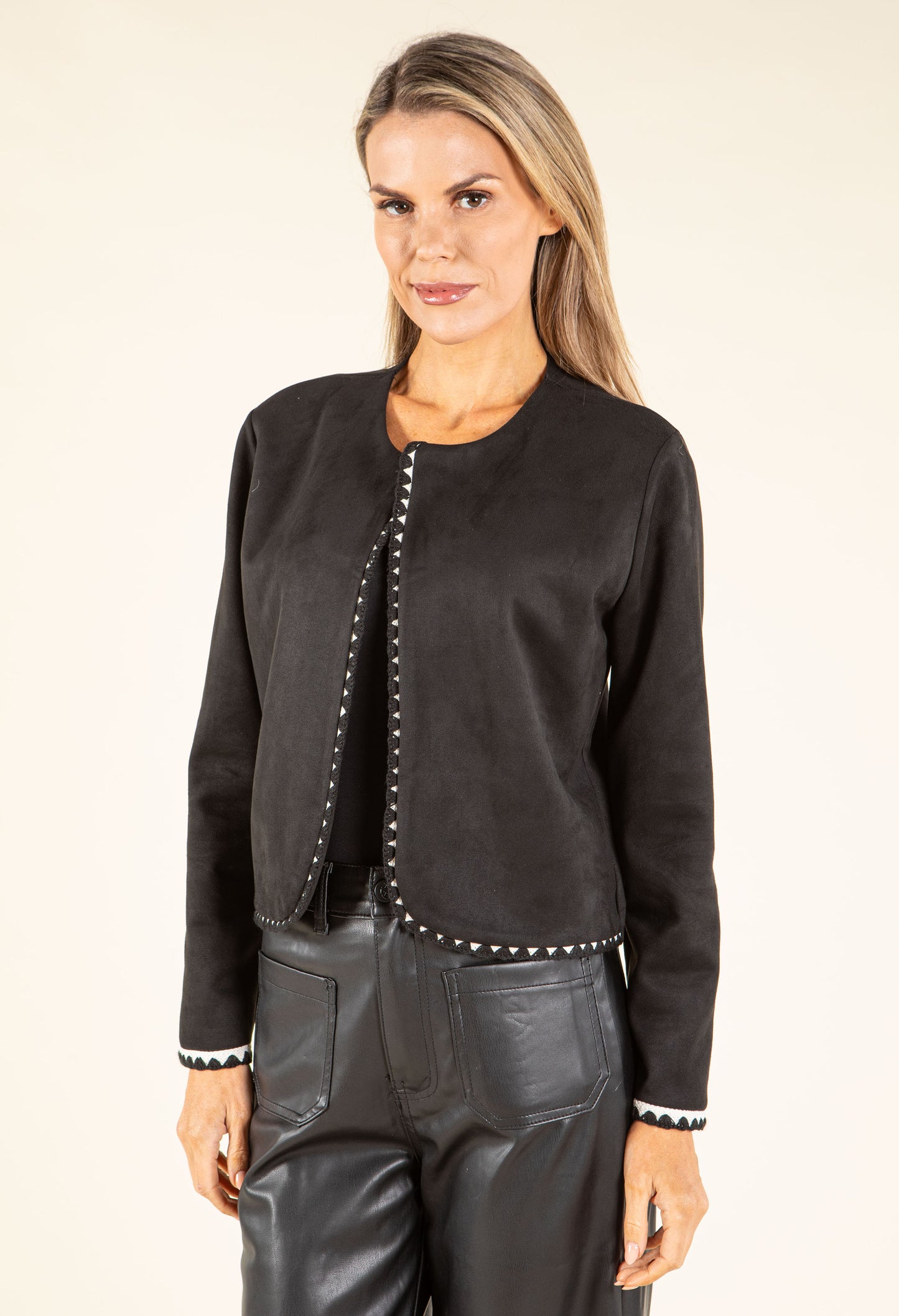 Contrast Trim Faux Suede Jacket
