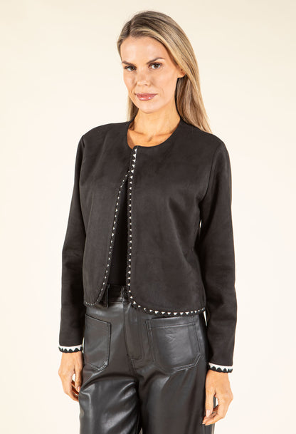 Contrast Trim Faux Suede Jacket